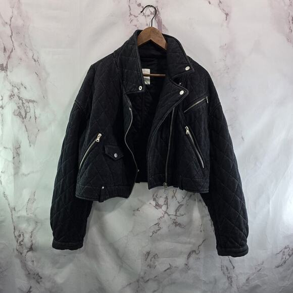 Anthropologie Coat Womens Large Black Crop Quilted Moto Avec Les Filles - Picture 10 of 11